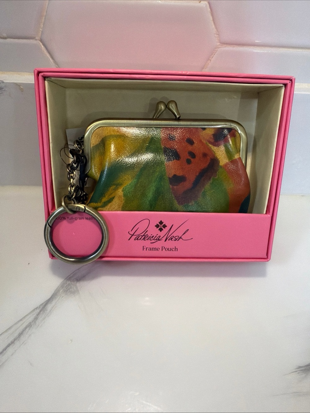 Patricia Nash Multicolor Floral Leather Frame Pouch with Keyring